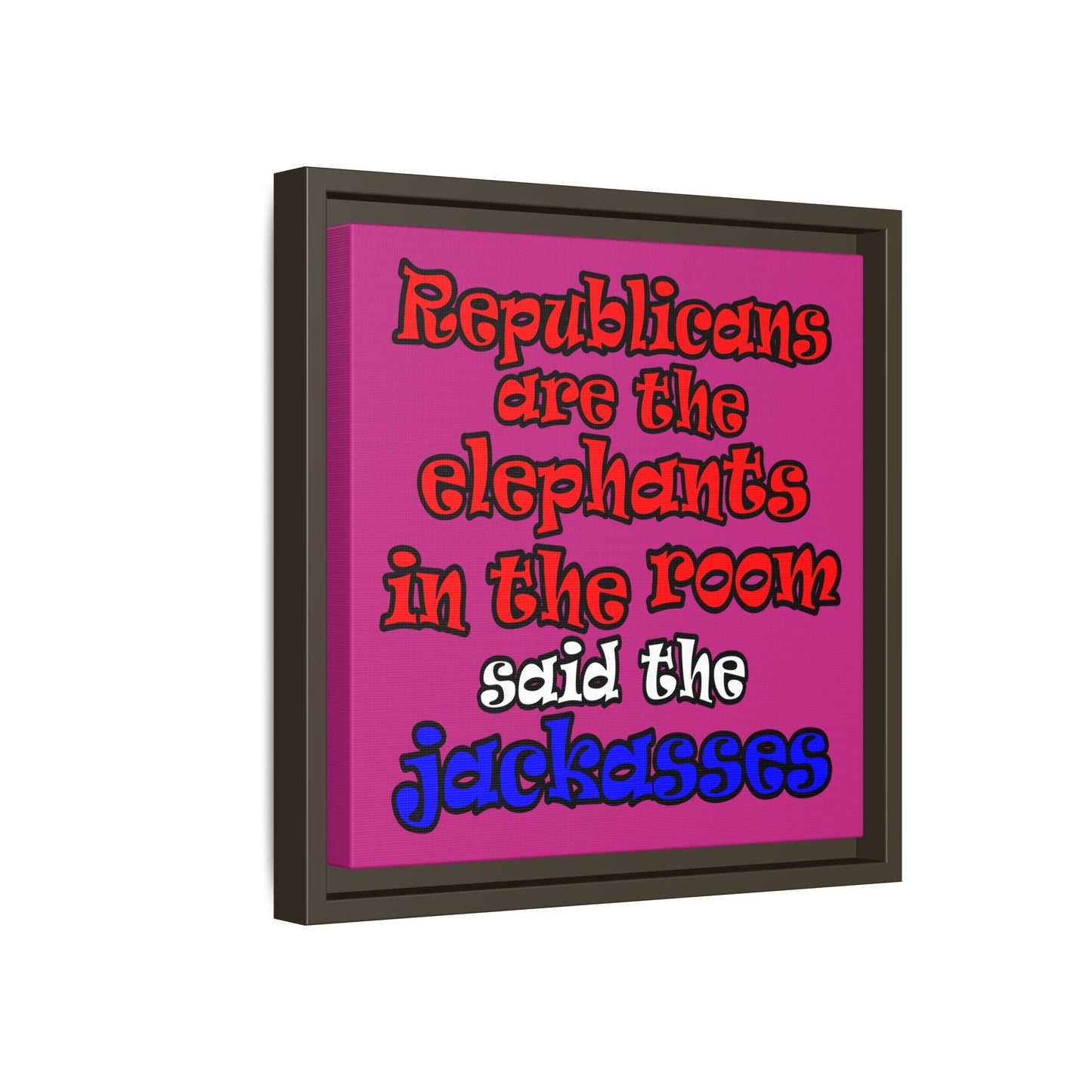 donkeys and elephants - framed canvas art (pink)