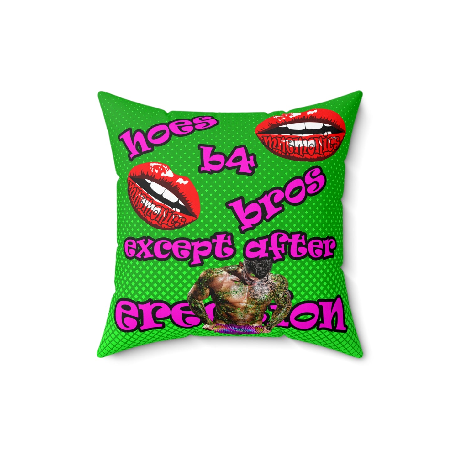 hoes b4 bros - Spun Polyester Square Pillow - (logo green)