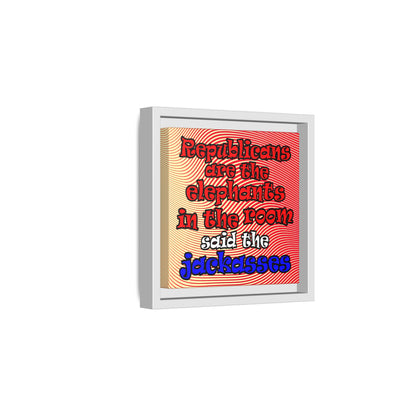 donkeys and elephants - framed canvas art (yellow-orange wave)