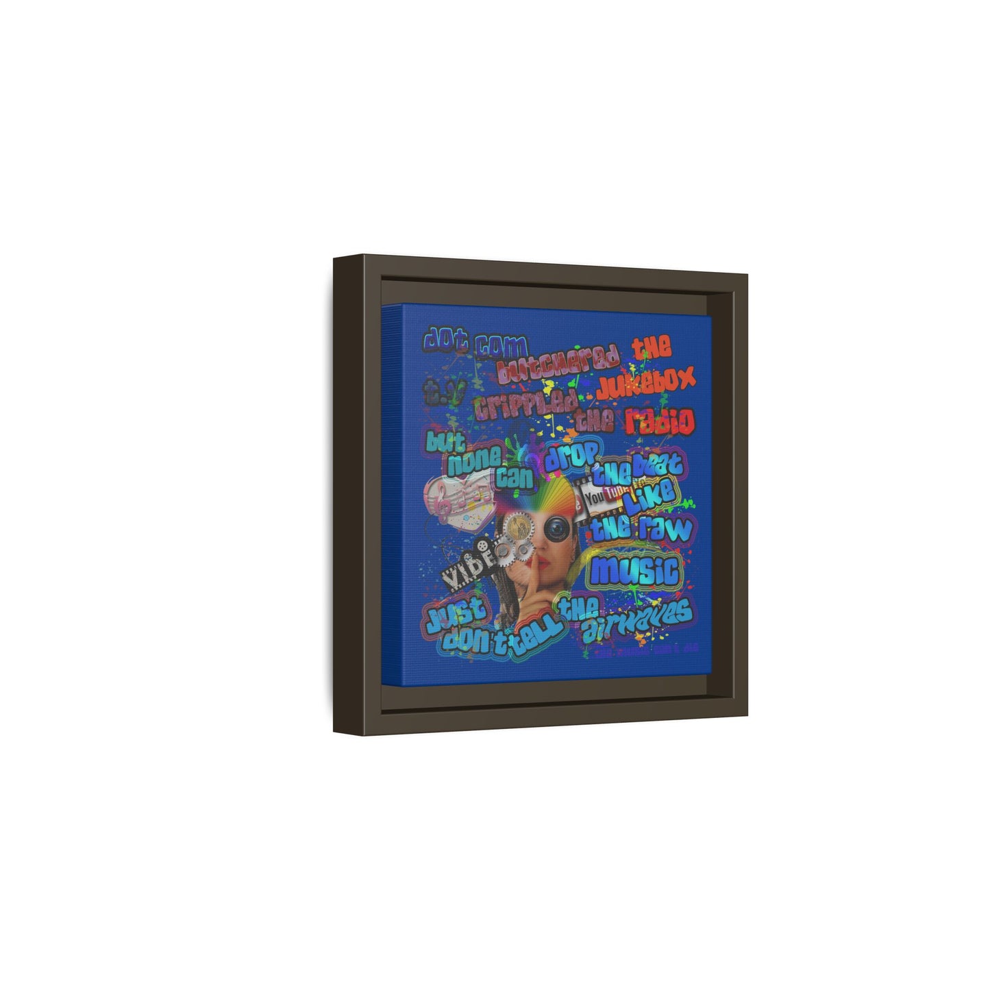 drop the beat - framed canvas art (dark blue)