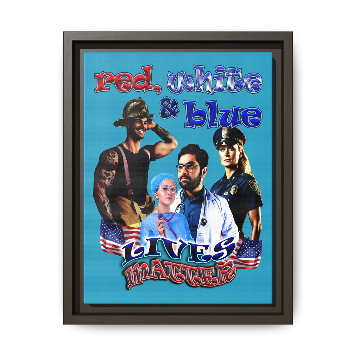 rw&b lives matter - framed canvas art (turquoise)