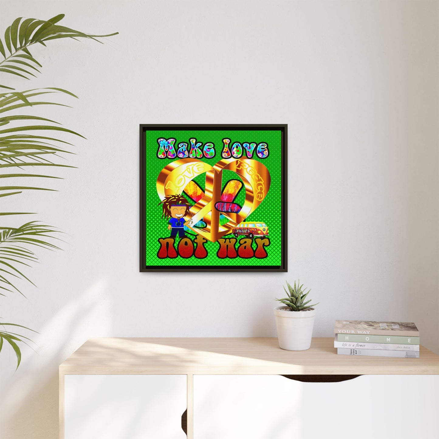love peace - framed canvas art (logo green)