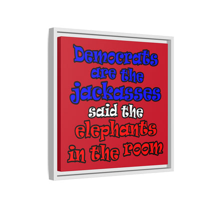 donkeys and elephants - framed canvas art (dark red)