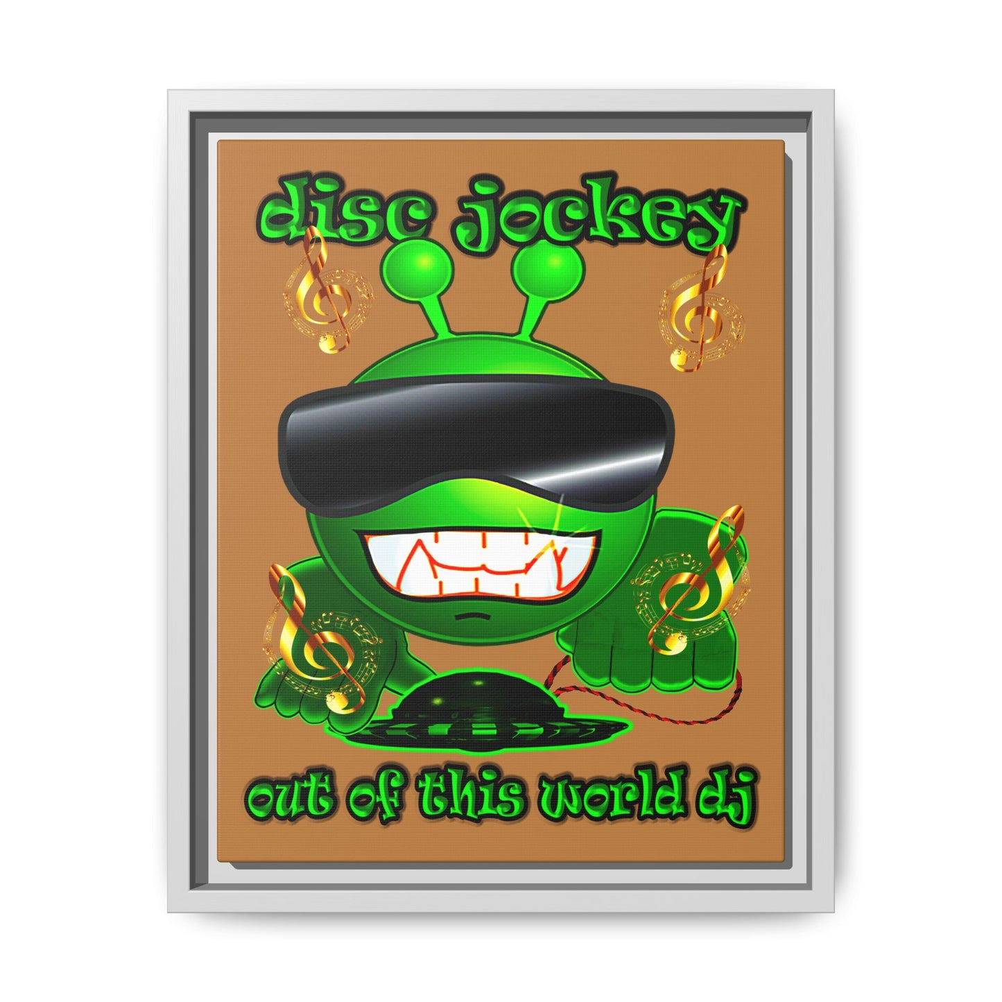 disc jockey - framed canvas art (light brown)