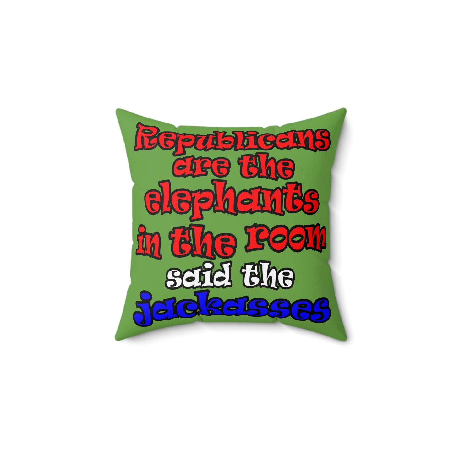 donkeys and elephants - Spun Polyester Square Pillow - (green)