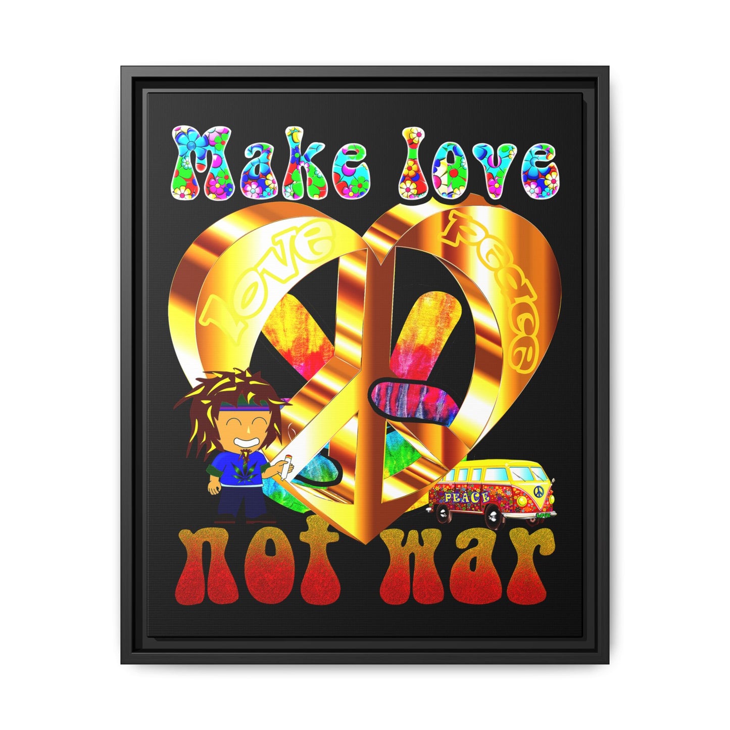 love peace - framed canvas art (black)