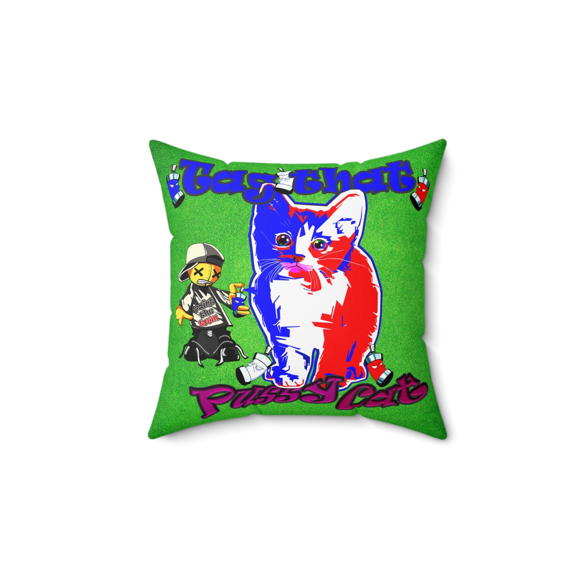 tag that - Spun Polyester Square Pillow - (green turf)