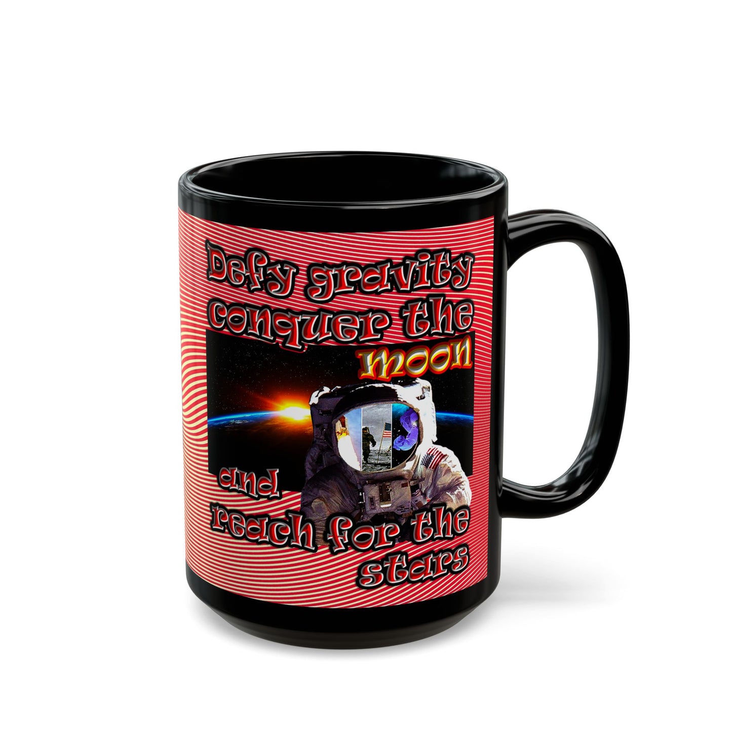 defy conquer reach - Black Mug (yellow-orange wave)