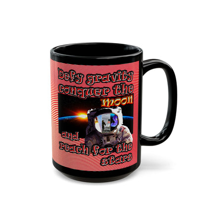 defy conquer reach - Black Mug (yellow-orange wave)