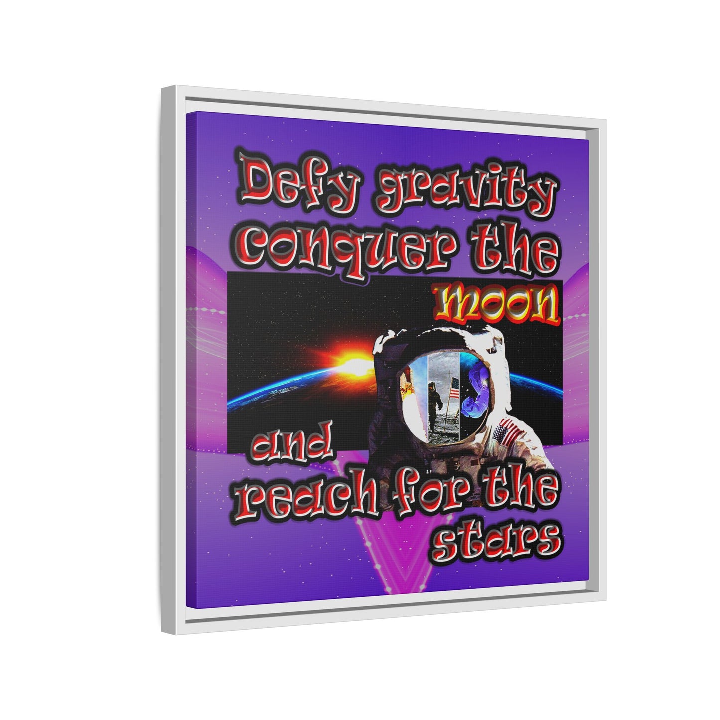 defy conquer reach - framed canvas art (purple-pink wave)