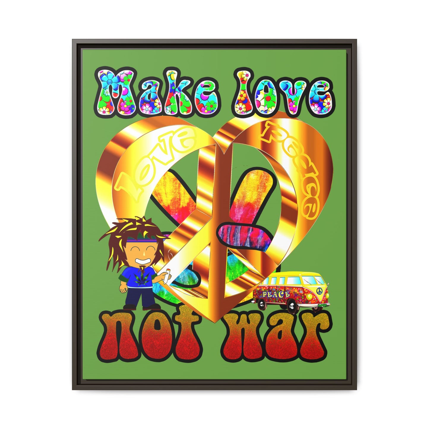 love peace - framed canvas art (green)