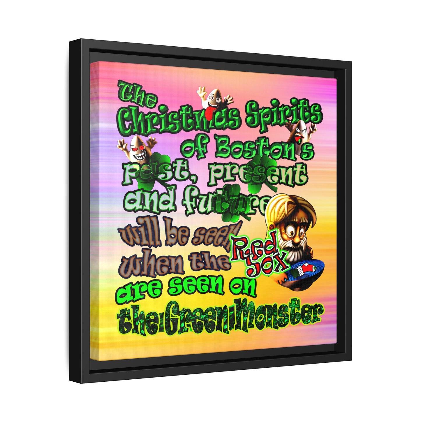 christmas spirits of boston - framed canvas art (color blur)
