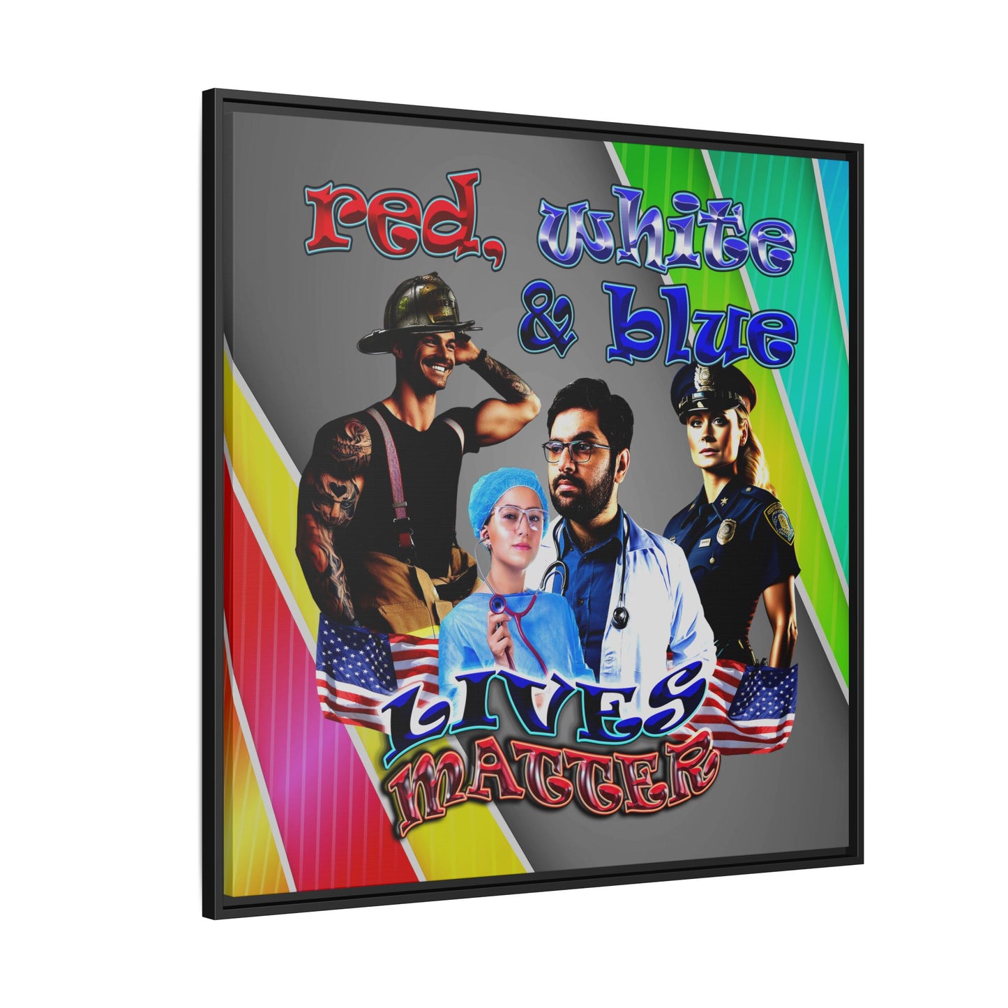rw&b lives matter - framed canvas art (rainbow split)