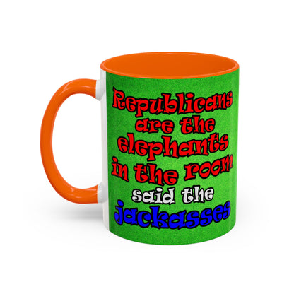 donkeys and elephants - Accent Mug (green turf)