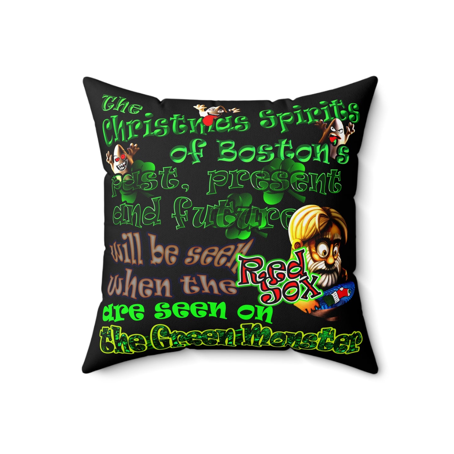 christmas spirits of boston - Spun Polyester Square Pillow - (black)