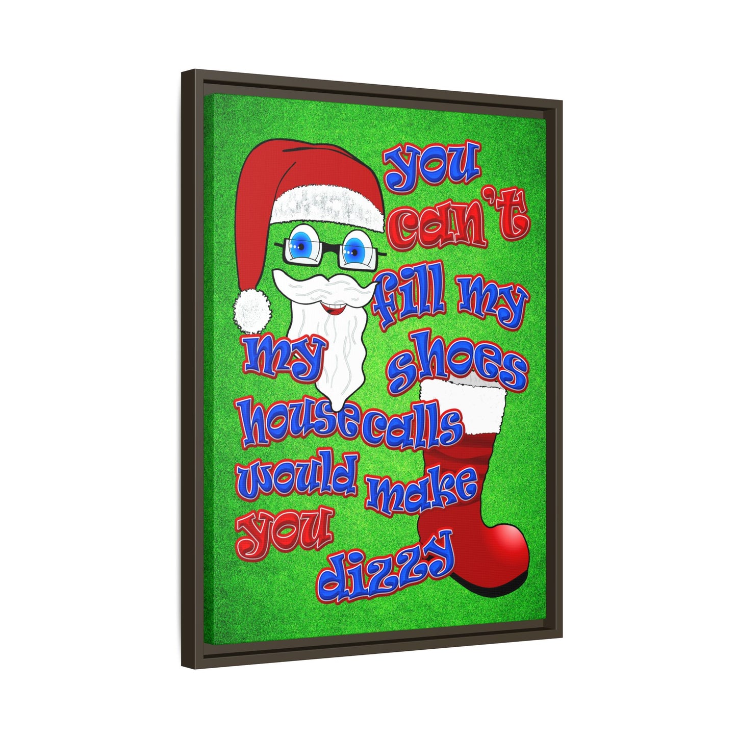 santa's shoes - framed canvas art (green turf)