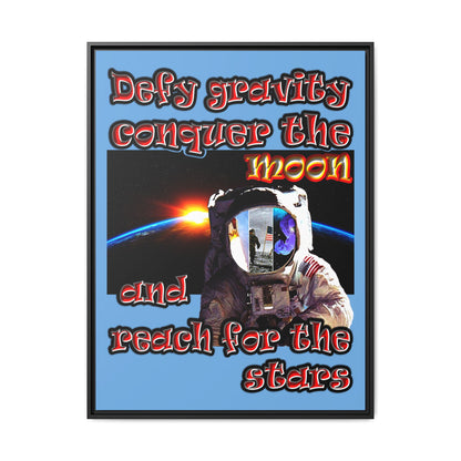 defy conquer reach - framed canvas art (light blue)