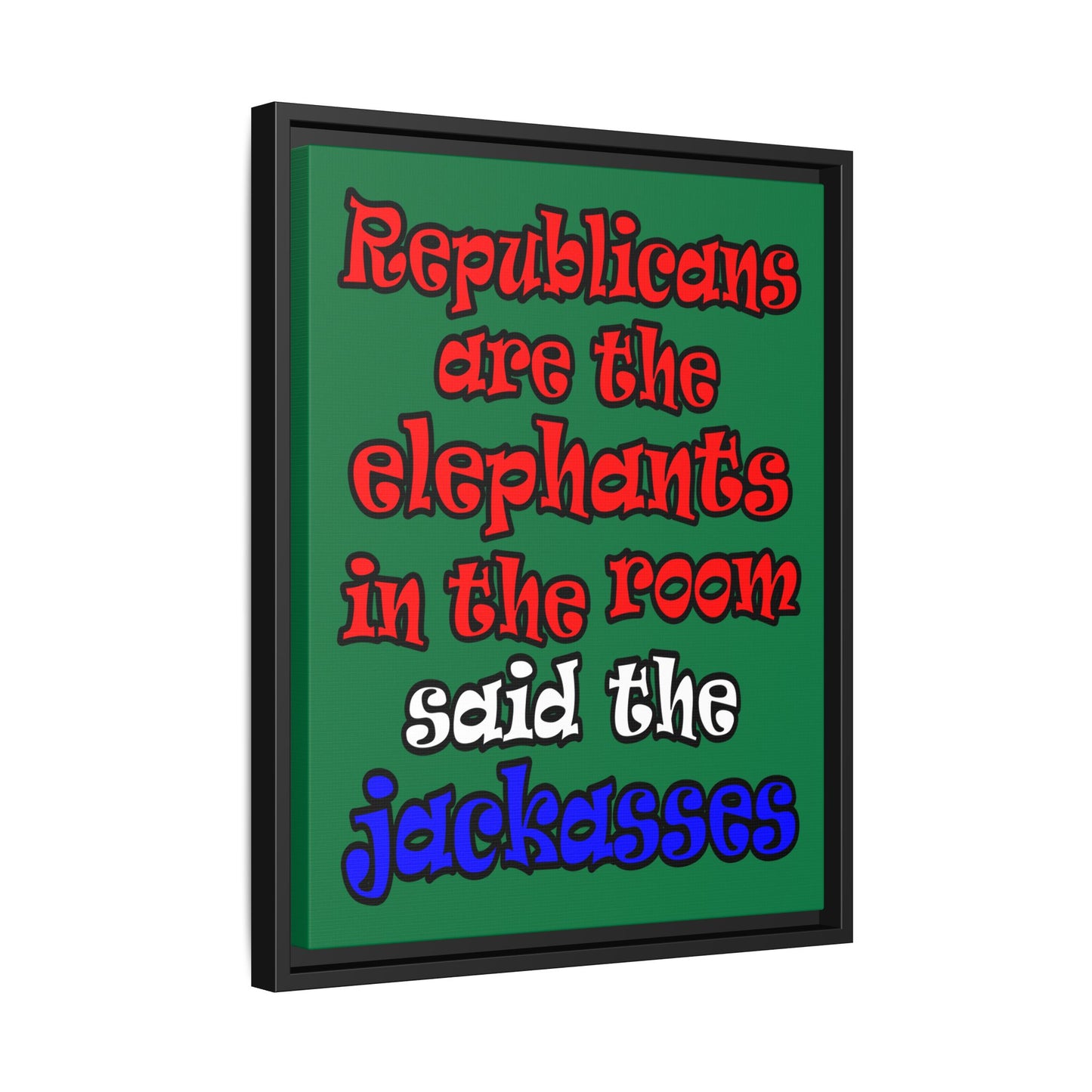 donkeys and elephants - framed canvas art (dark green)