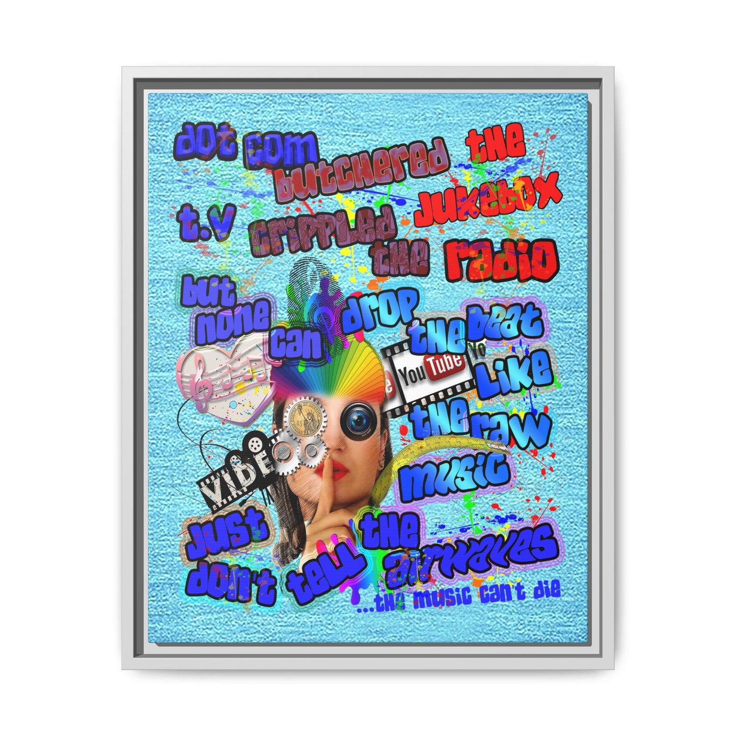 drop the beat - framed canvas art (faded blue)
