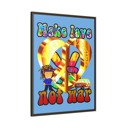 love peace - framed canvas art (light blue)