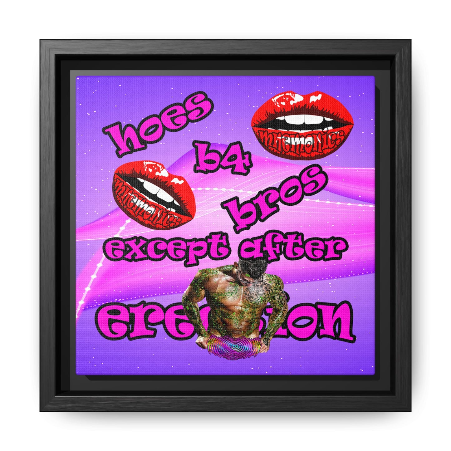 hoes b4 bros - framed canvas art (purple-pink wave)