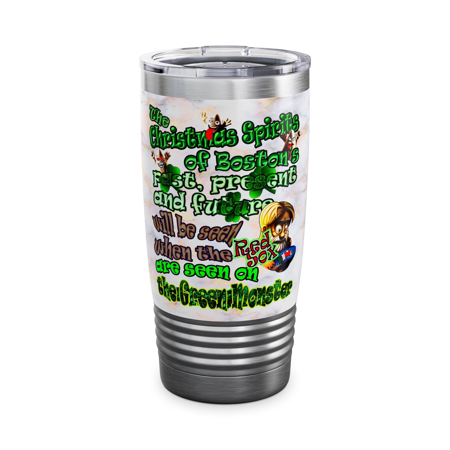 christmas spirits of boston - Ringneck Tumbler, 20oz (white marble)