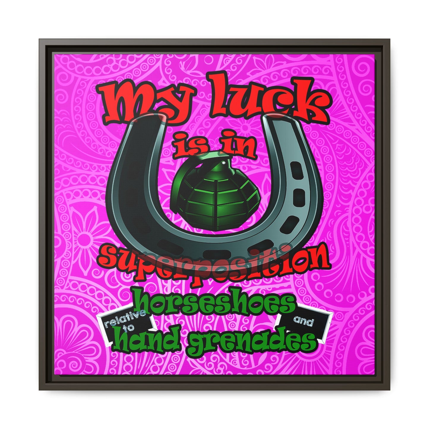 my luck - framed canvas art (pink swirl)