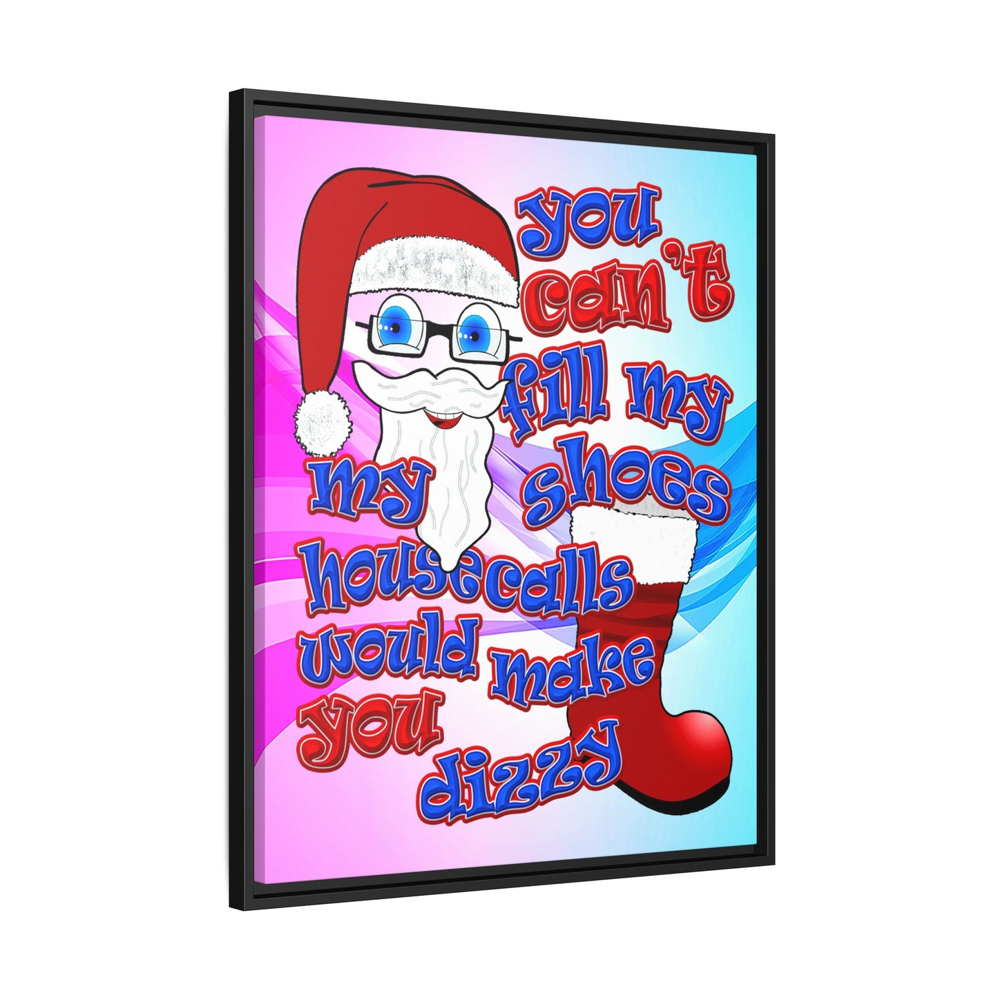 santa's shoes - framed canvas art (light blue-pink wave)