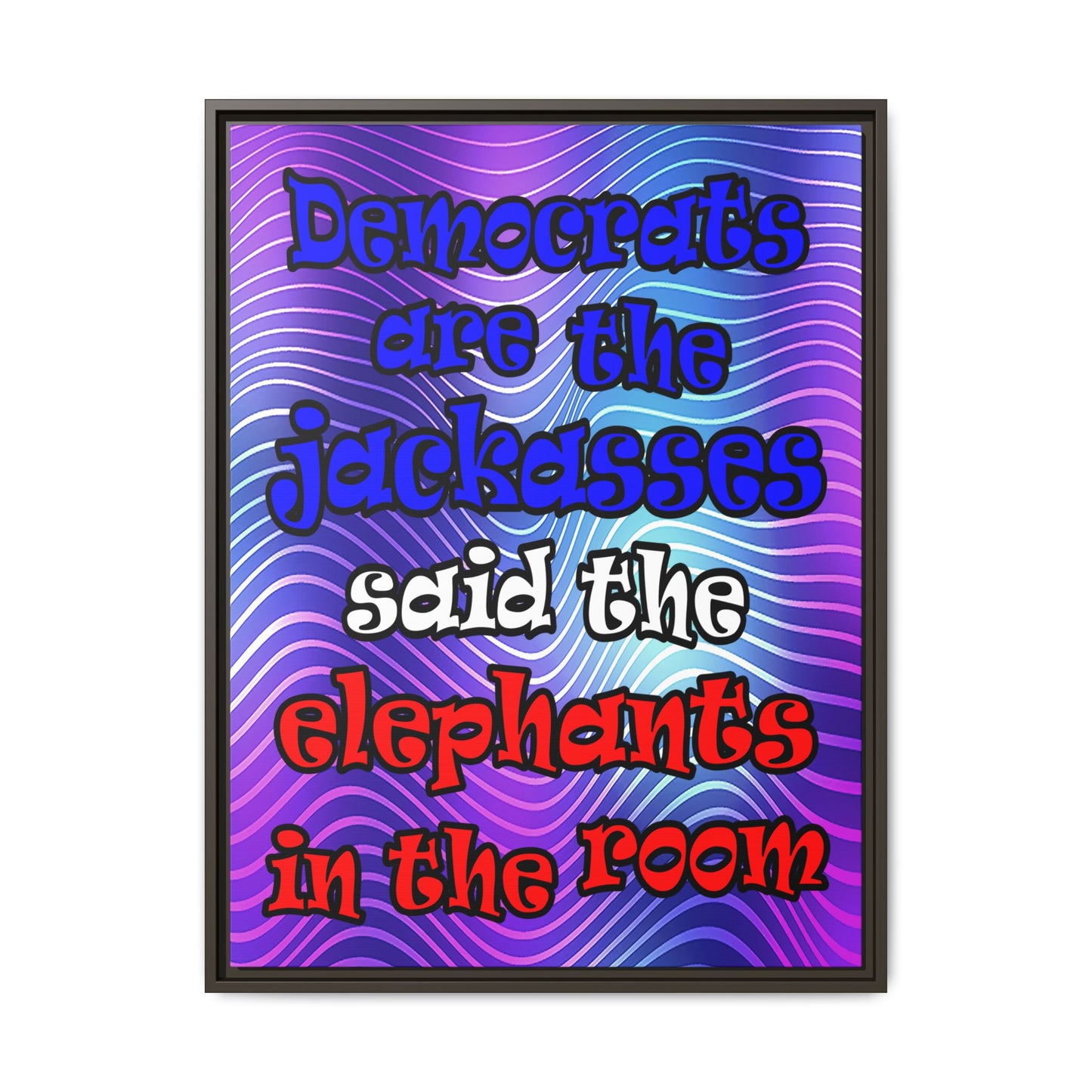 donkeys and elephants - framed canvas art (purple wave)