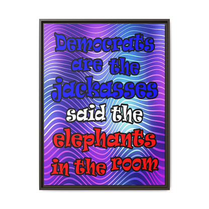 donkeys and elephants - framed canvas art (purple wave)