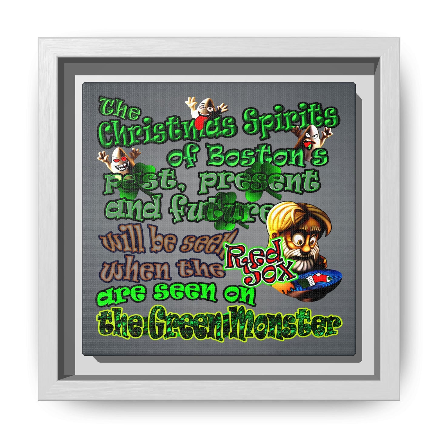 christmas spirits of boston - framed canvas art (grey-light grey)