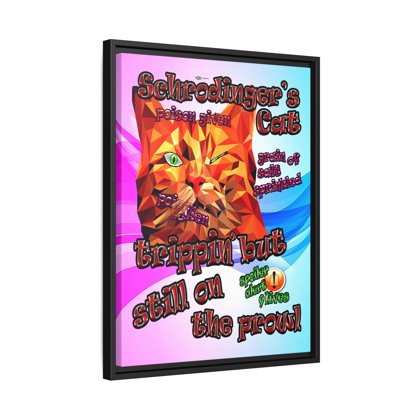 schrodinger's cat - framed canvas art (light blue-pink wave)