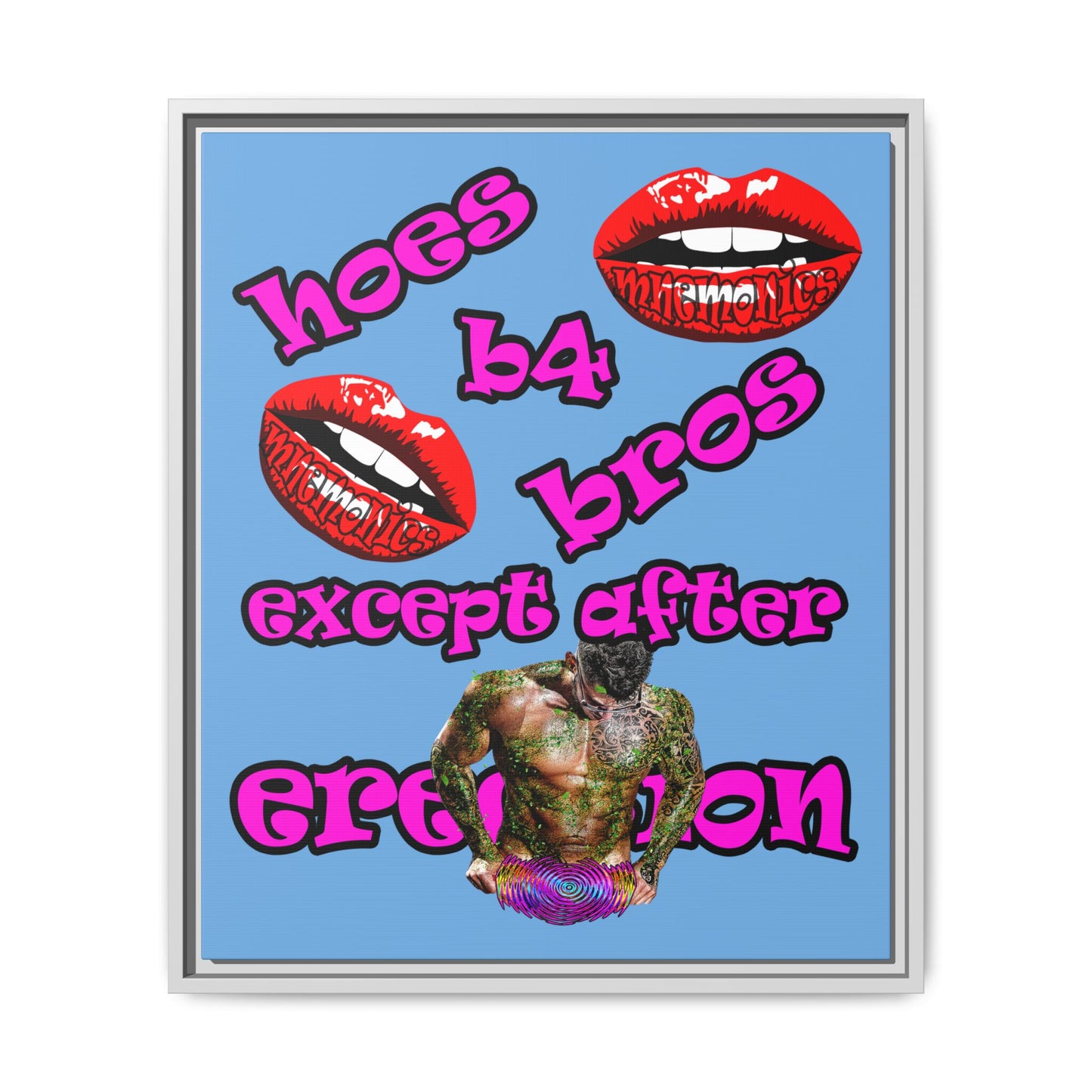 hoes b4 bros - framed canvas art (light blue)