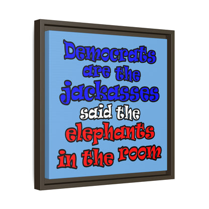 donkeys and elephants - framed canvas art (light blue)