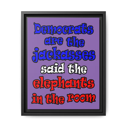 donkeys and elephants - framed canvas art (light purple)