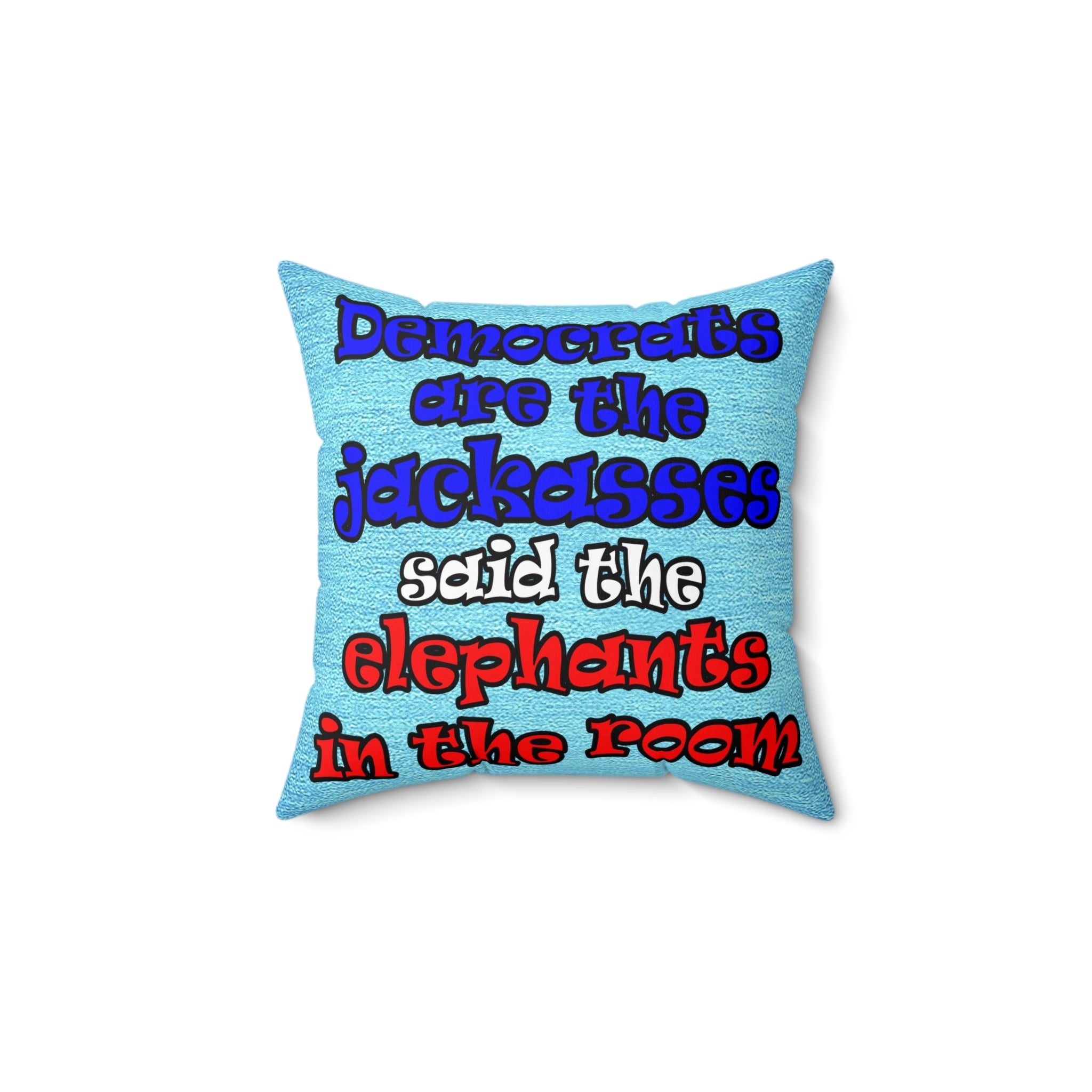 donkeys and elephants - Spun Polyester Square Pillow - (faded blue)