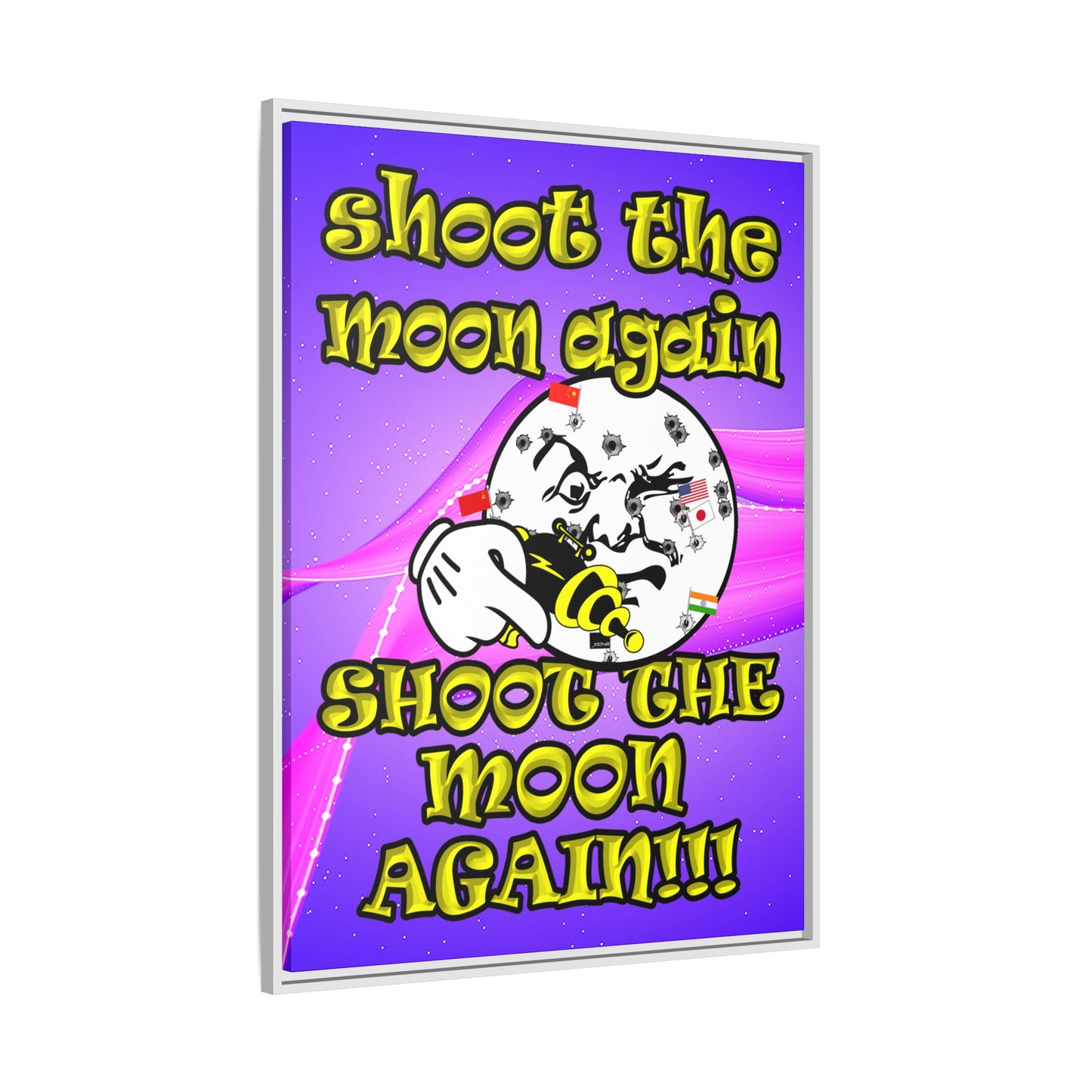 shoot the moon again - framed canvas art (purple-pink wave)