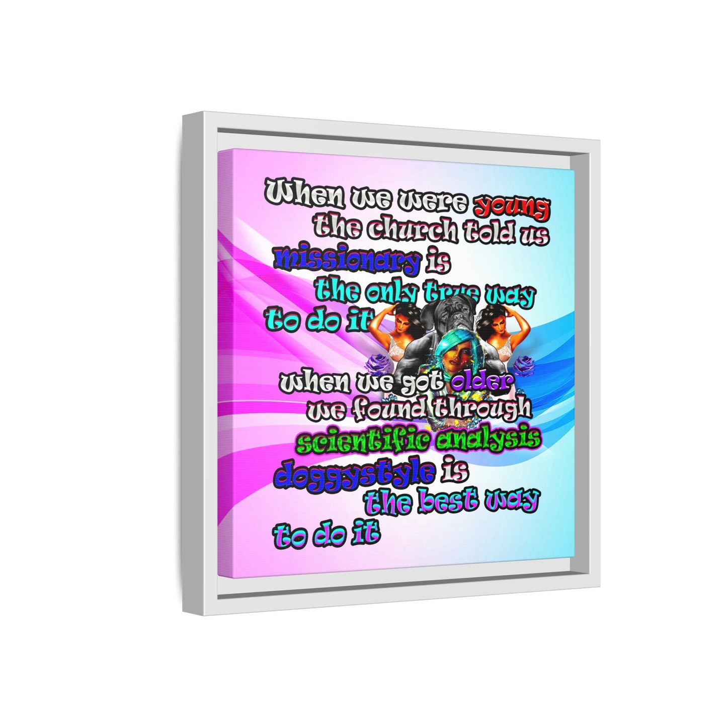 doggystyle - framed canvas art (light blue-pink wave)