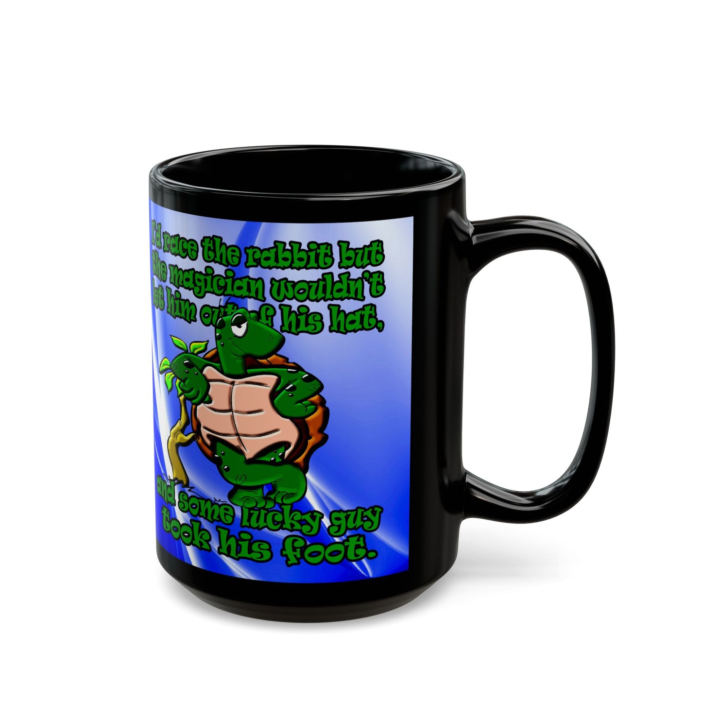 turtle race - Black Mug (blue-white wave)