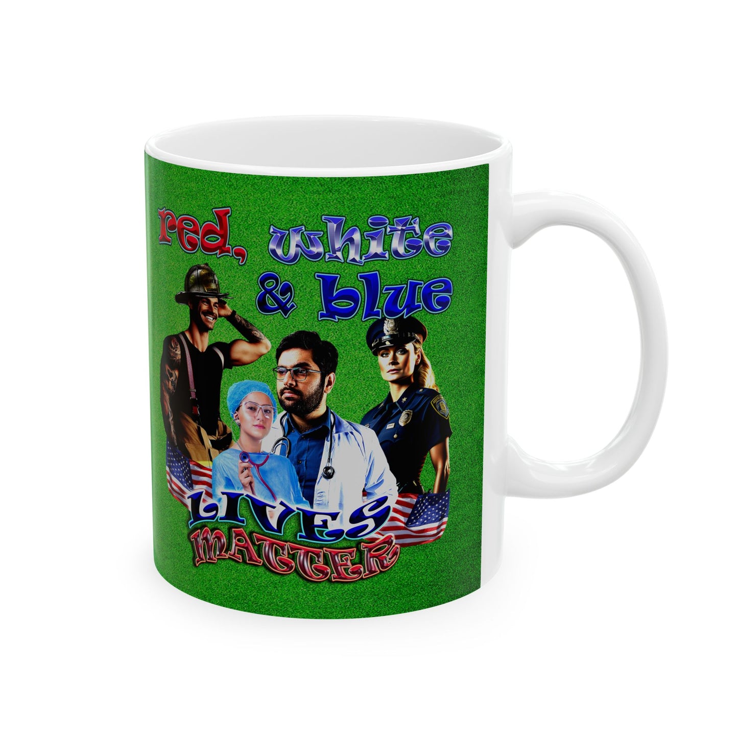 rw&b lives matter - White Mug (green turf)