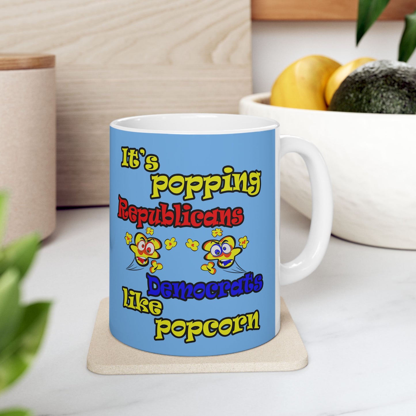 popping like popcorn - White Mug (light blue)