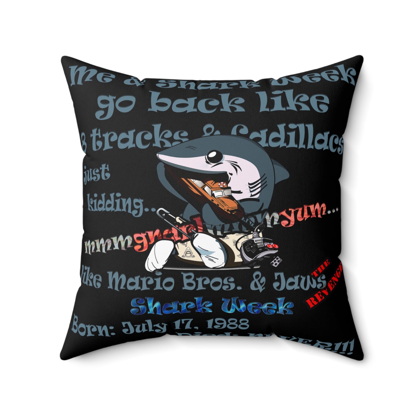 shark week - Spun Polyester Square Pillow - (black)