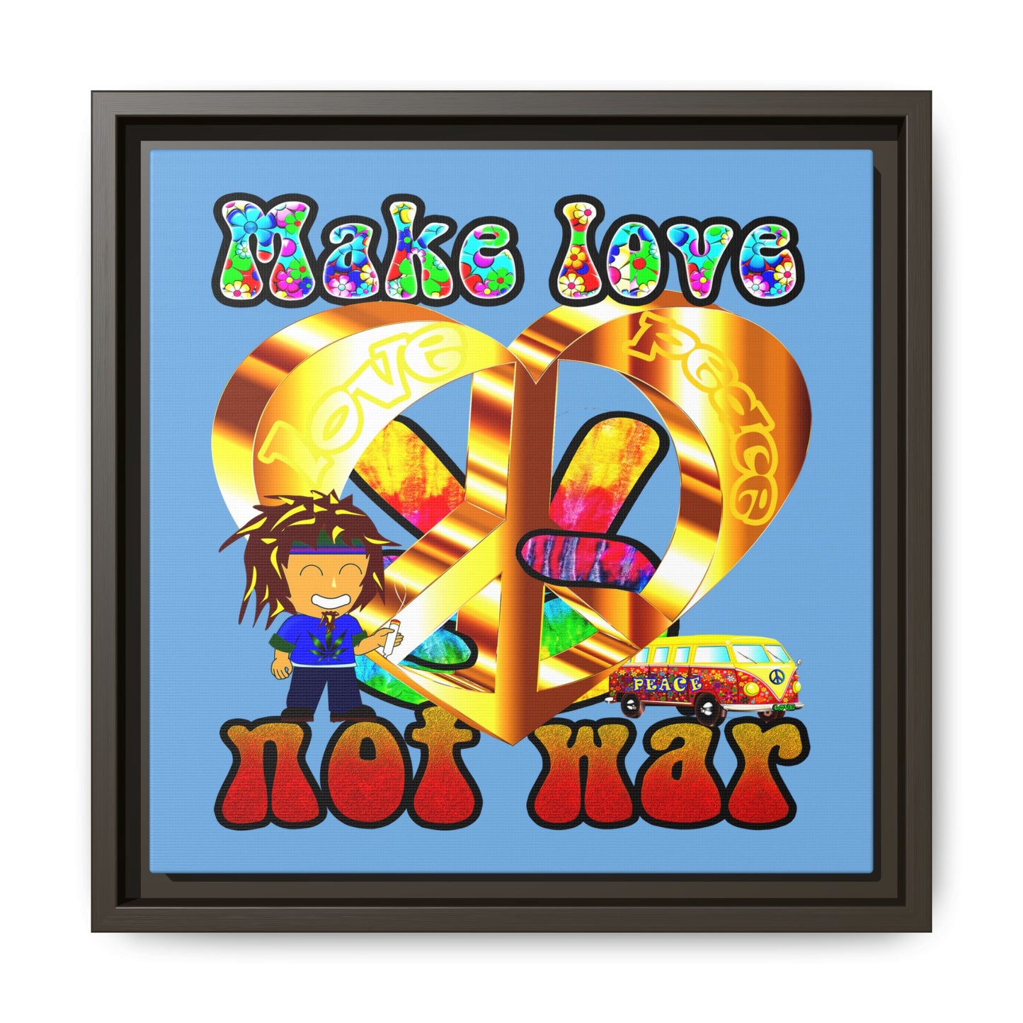 love peace - framed canvas art (light blue)
