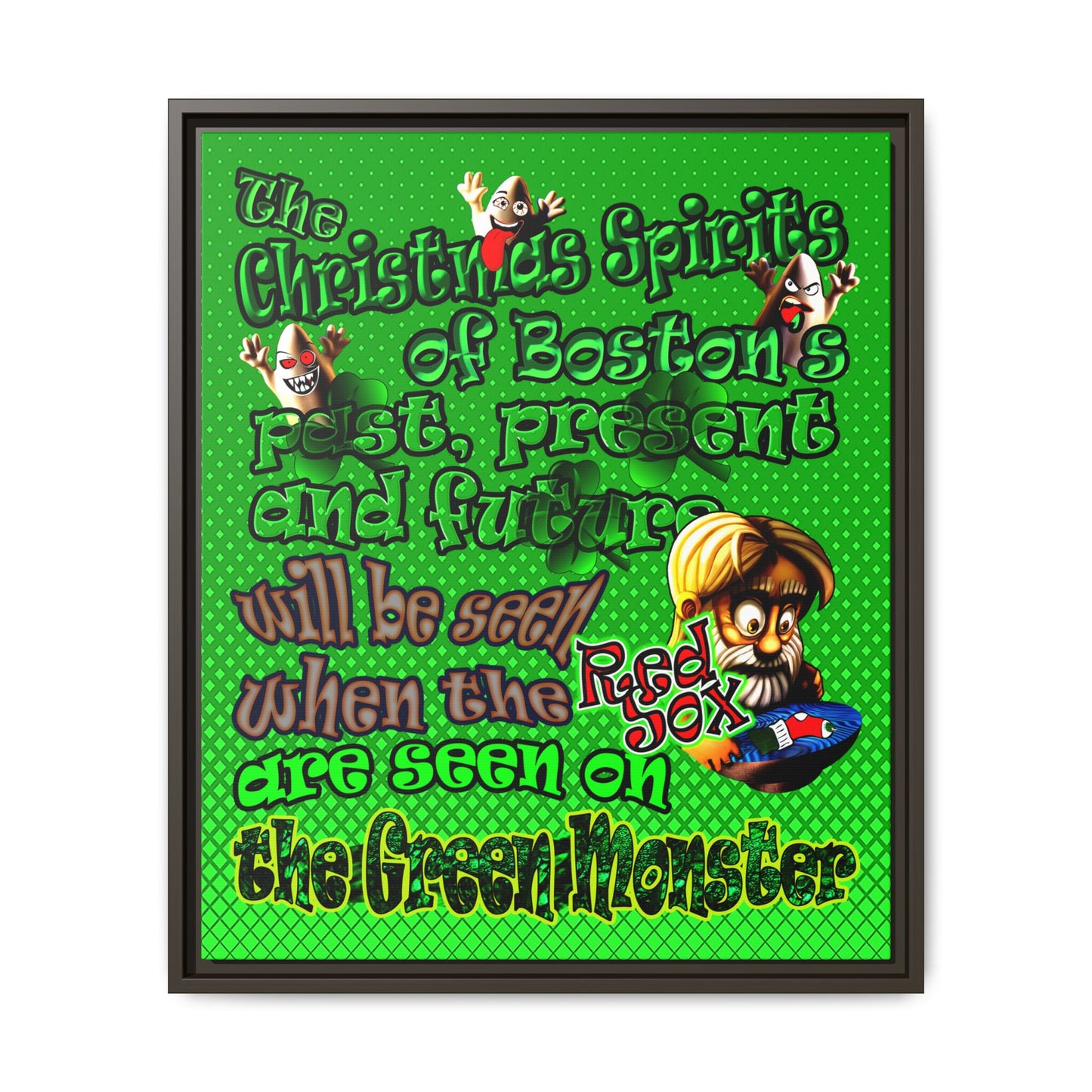 christmas spirits of boston - framed canvas art (logo green)