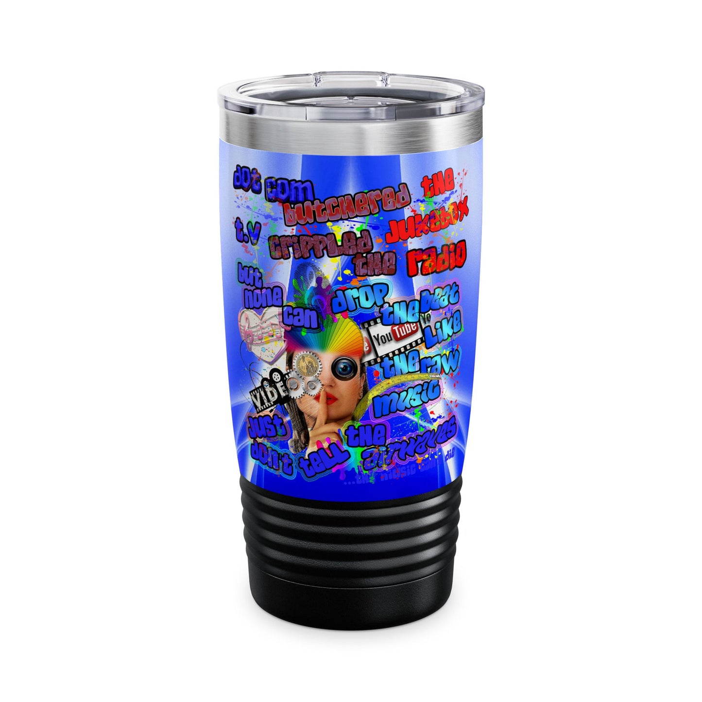 drop the beat - Ringneck Tumbler, 20oz  (blue-white wave)
