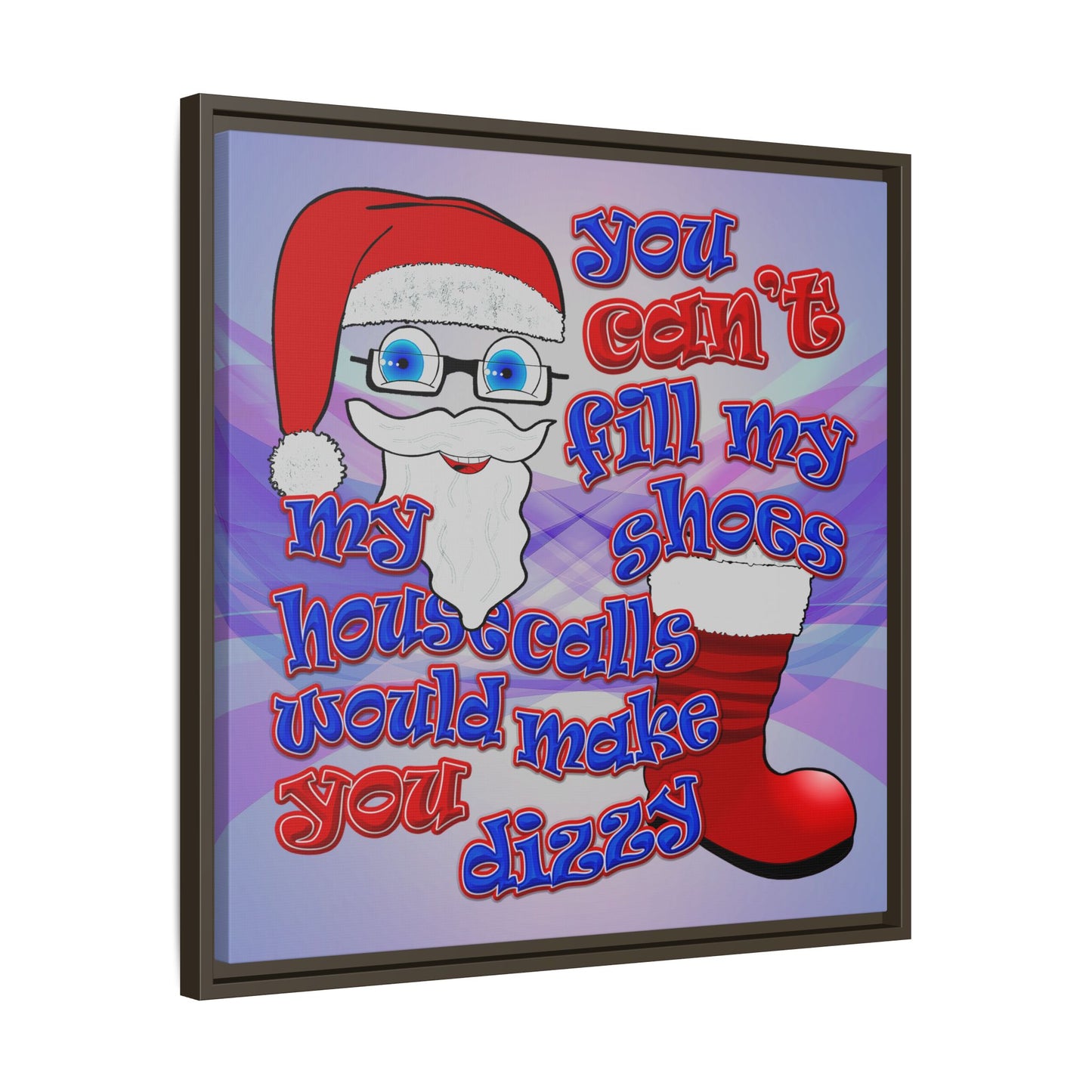 santa's shoes - framed canvas art (light blue-pink wave)