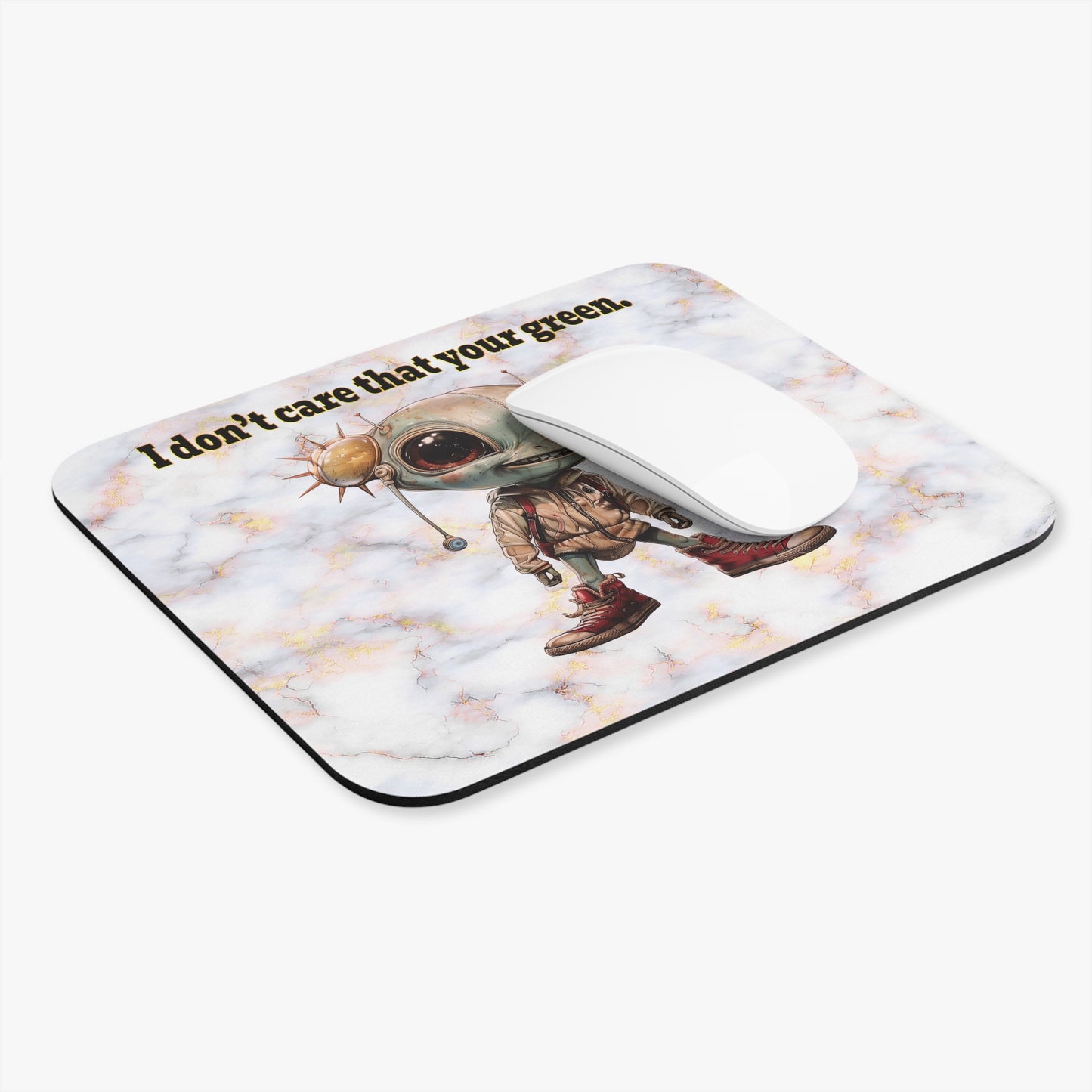 I don't care that your green - Mouse Pad (Rectangle) (white marble)