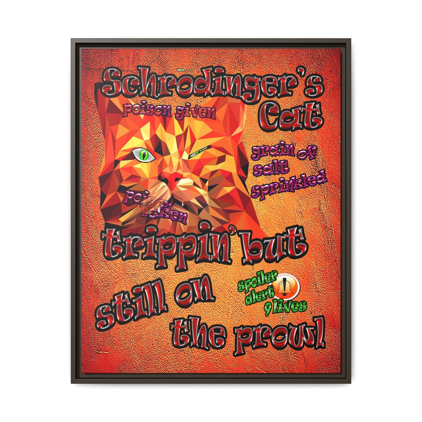 schrodinger's cat - framed canvas art (burnt orange)