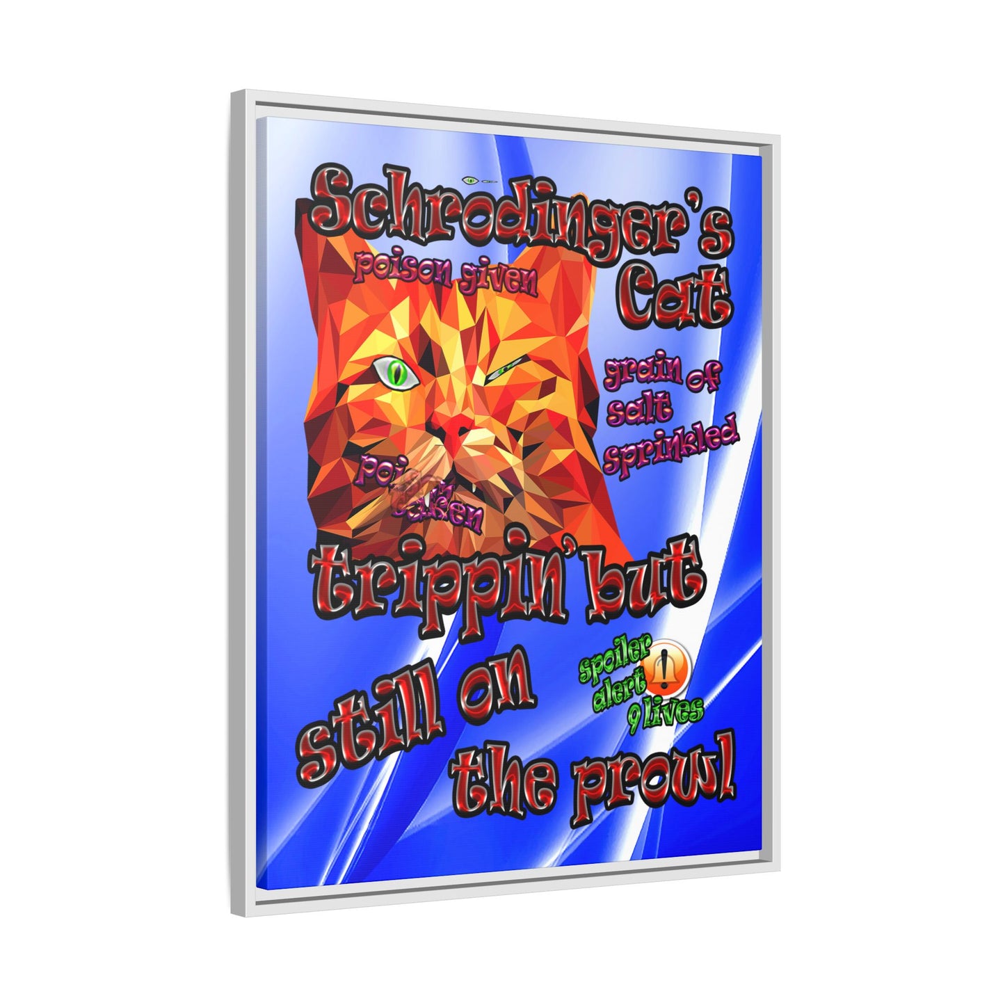 schrodinger's cat - framed canvas art (blue-white wave)