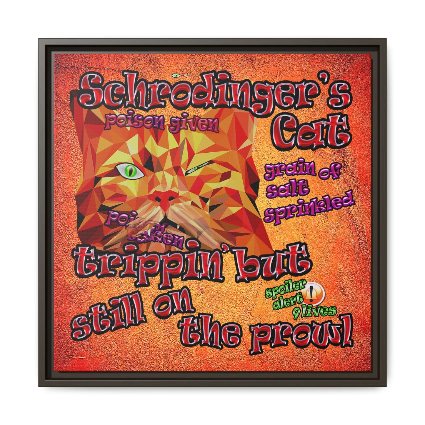 schrodinger's cat - framed canvas art (burnt orange)